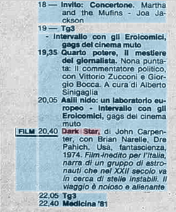 Per Novembre - Dark Star Programmazione 1982 2