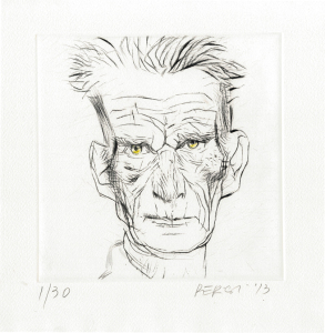 Samuel Beckett, 2013. Ceramolle e puntasecca, intervento all’acquarello_ mm. 218x218