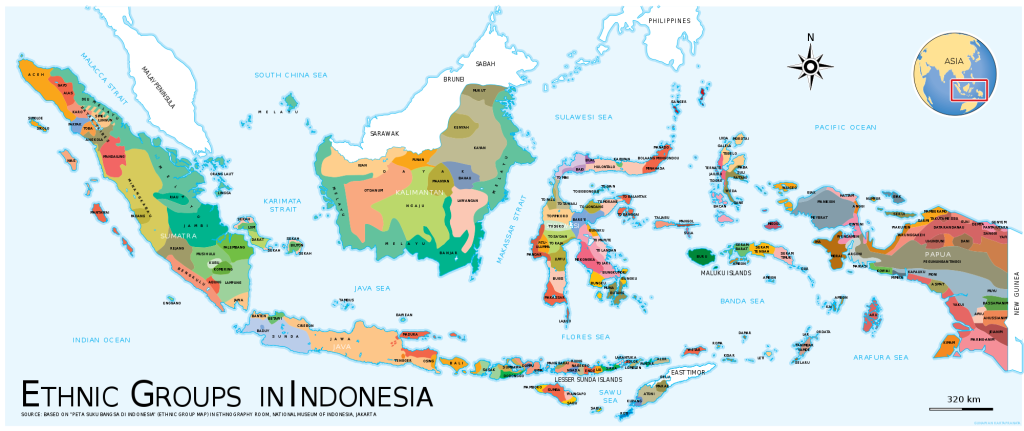 Mappa dell'Indonesia e dei suoi gruppi etnici